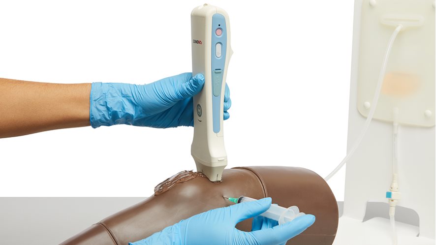 Ultrasound guided aspiration of the knee using the Knee Aspiration & Injection Trainer in Dark Skin Tone