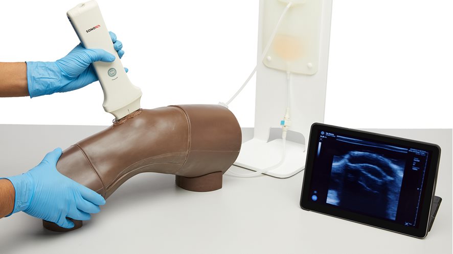 Ultrasound of the knee using the Knee Aspiration & Injection Trainer in Dark Skin Tone